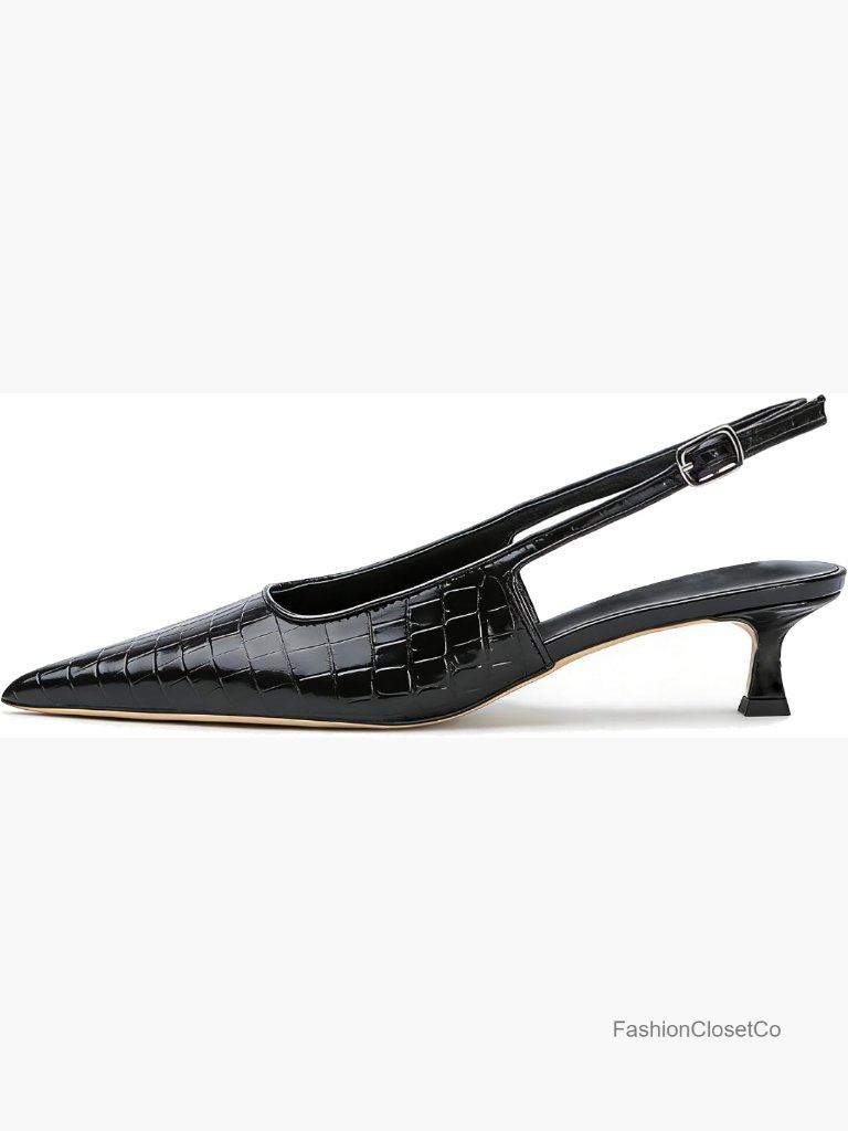 Pointed Toe Slingback Kitten Heel Pumps Low Heel Formal Dress Shoes